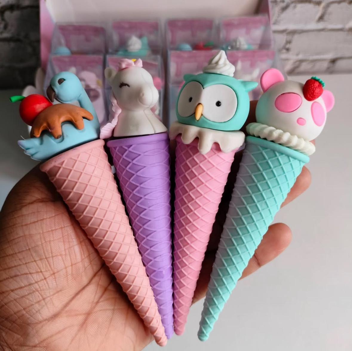 Cute Ice Cream Shape Erasers for Students Cartoon Food Theme Stationery (Pack of 4)