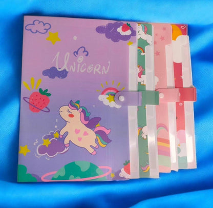 A4 Paper File Folder With Button Lock Pack Of 4 Pcs Unicorn and Space Theme Certificates Holder With 6 Pockets